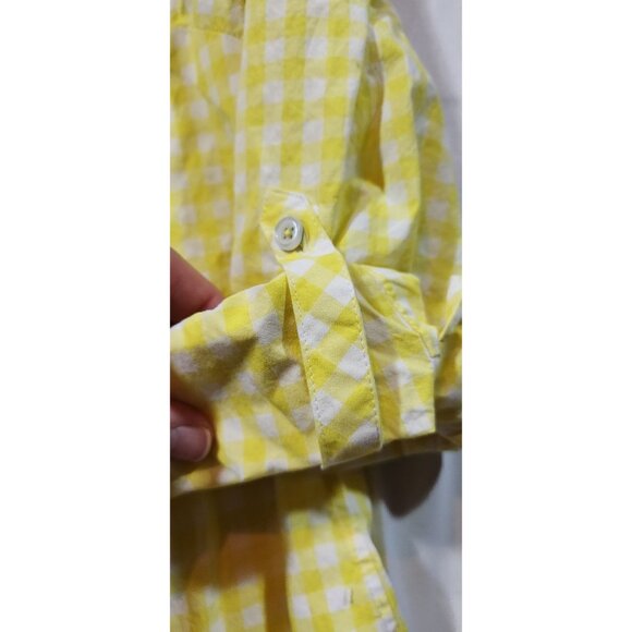 Talbots Womens Yellow Gingham Cotton Blouse L With Button Details & Long Sleeve - Picture 3 of 7
